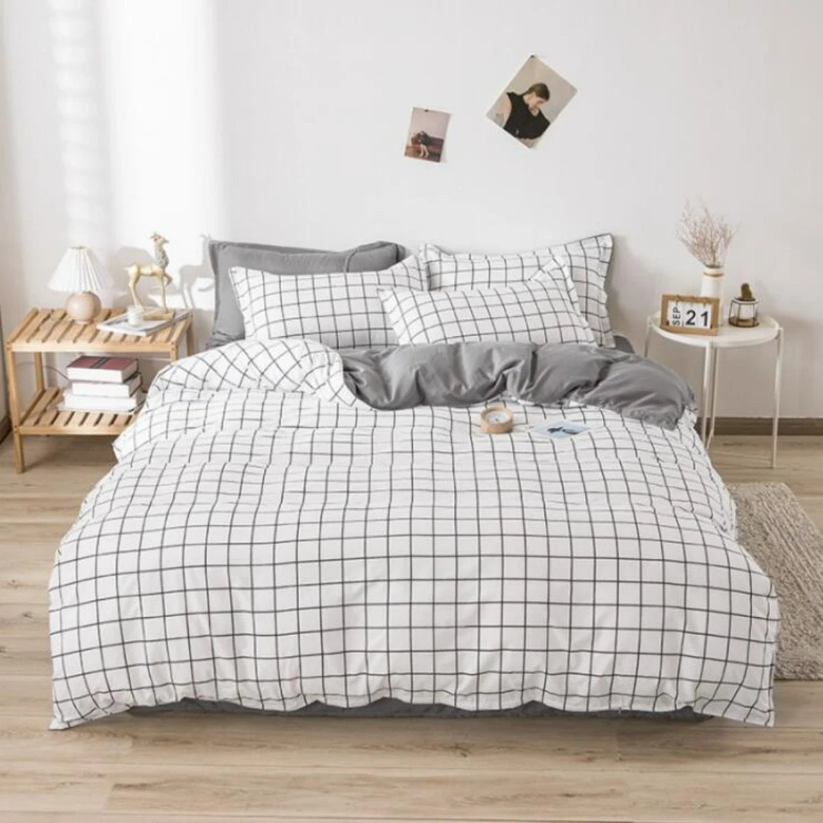 Funda de edredón Reversible, juego de cama de 3 piezas, funda de edredón geométrica en blanco y negro con 2 fundas de almohada, Queen y King