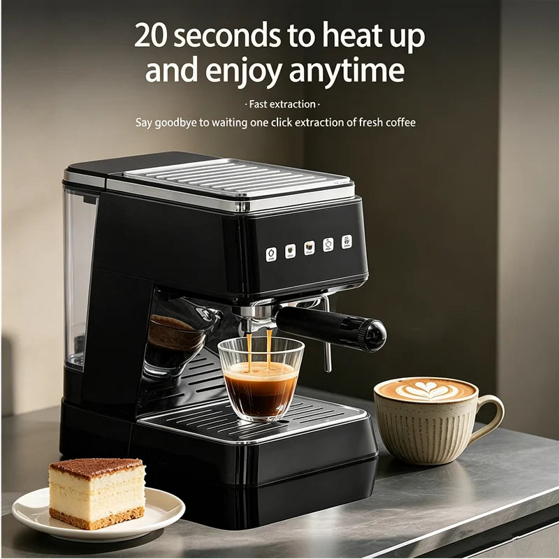Cafetera Espresso de 20 Bares de Presión, Calentamiento Rápido en 20s, Extracción Automática, Espumador de Leche, Cafetera Barista para el Hogar, Tanque de Agua de 1.5L