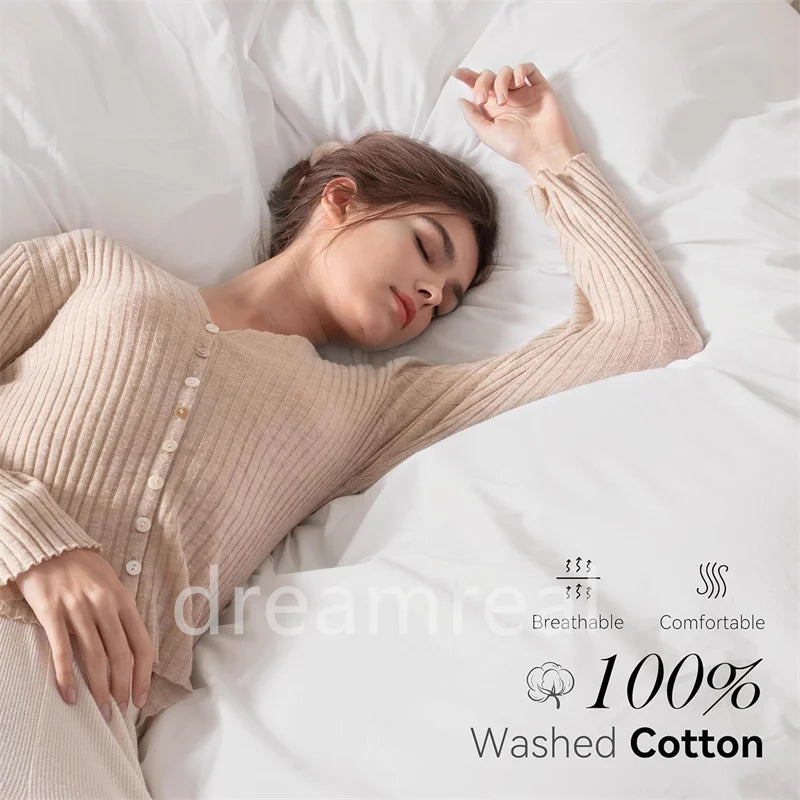 Juego de Ropa de Cama 100% Algodón, Juego de Sábanas de Algodón Lavado de Cuatro Piezas, Juego de Edredón, Funda de Edredón Doble para Parejas