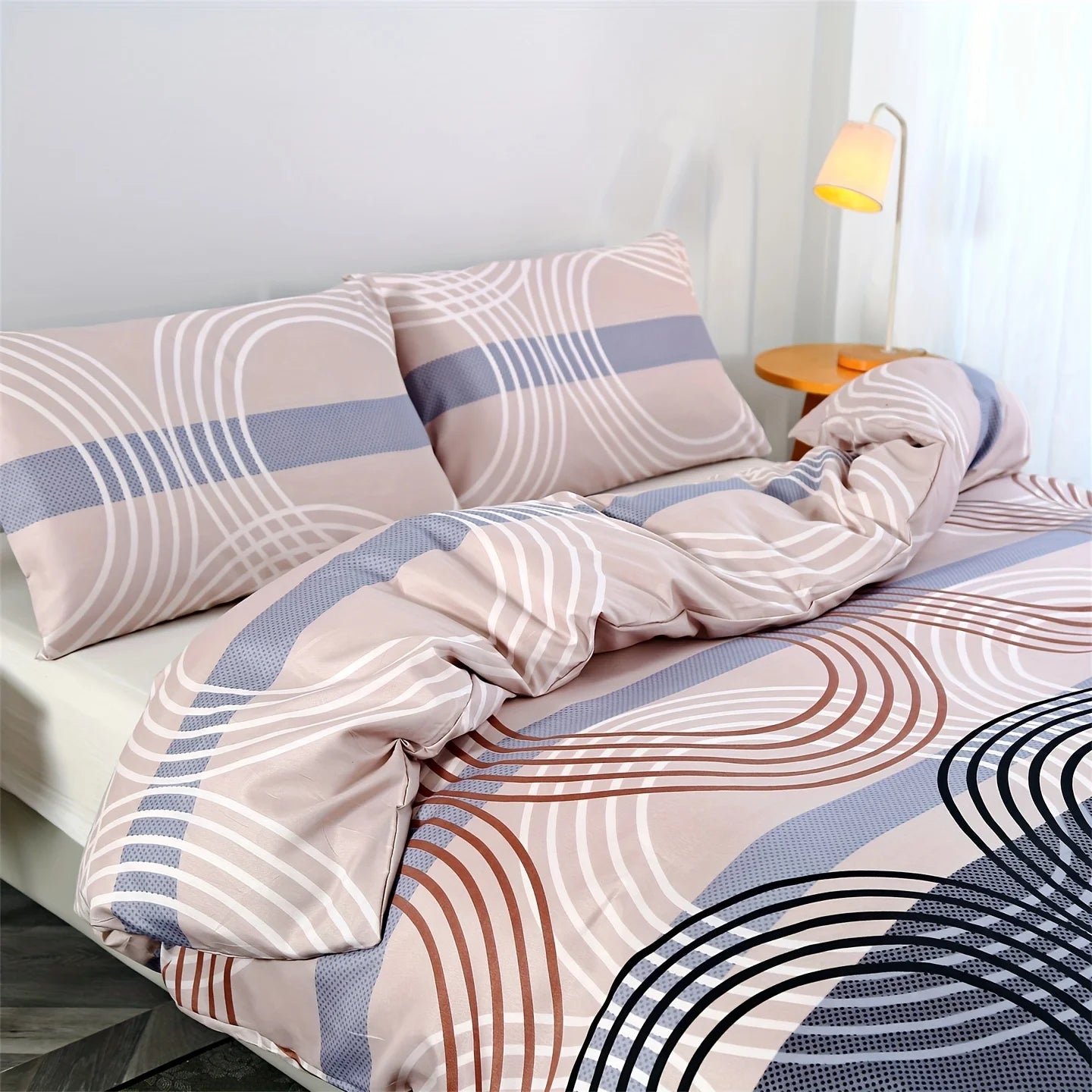 Juego de funda nórdica de 3 piezas con 2 fundas de almohada, poliéster transpirable, lavable a máquina, cierre de cremallera