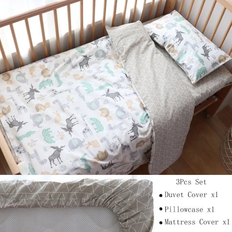 Juego de cama para cuna de bebé, ropa de cama de algodón, kit de cuna para niño y niña, incluye funda de almohada, funda nórdica, decoración para habitación de niños, 3 uds.