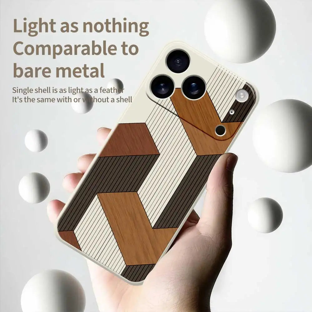 Fundas de teléfono geométricas de madera para iPhone 17 Pro Max 17 Air 16 15 14 13 12 11 Pro Max XS Max 7 8 Plus 16e 16 Plus TPU funda Coque