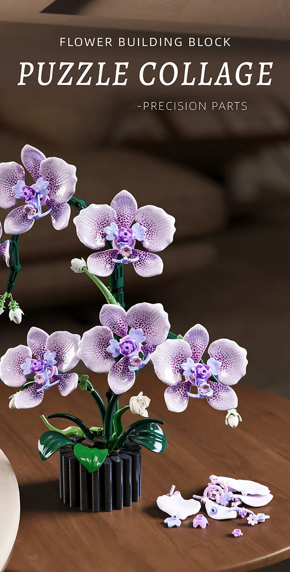 Orquídea creativa Cymbidium flores eternas planta en maceta bloques de construcción simulación Phalaenopsis DIY ladrillos juguetes regalo de San Valentín