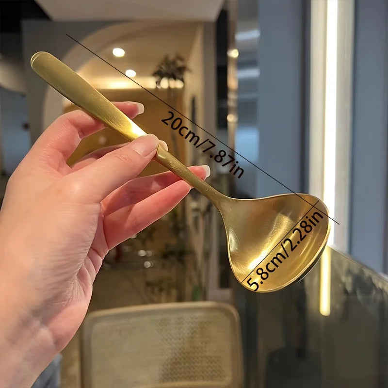 Cucharas grandes de acero inoxidable dorado, para olla caliente, sopa, gachas, asas largas, utensilios elegantes de cocina y comedor, cuchara, 2 uds.