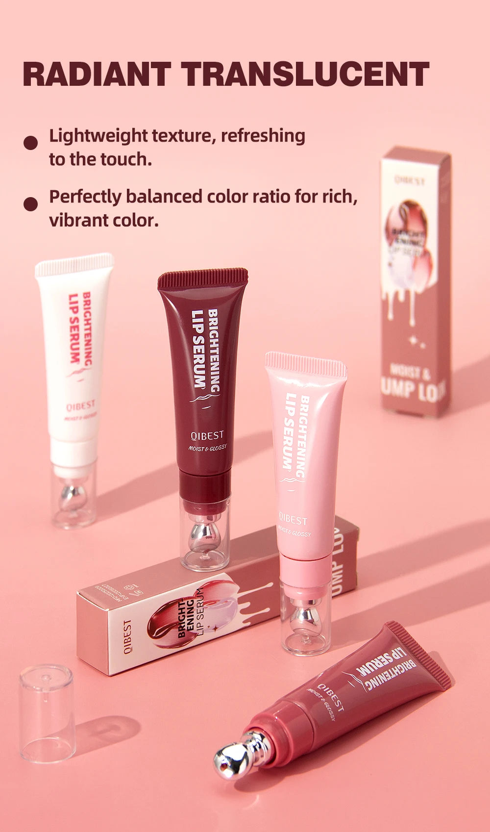 Brillo Labial QIBEST Efecto Espejo, Tinte de Larga Duración, Hidratante, Brillante, con Purpurina, Maquillaje Nutritivo