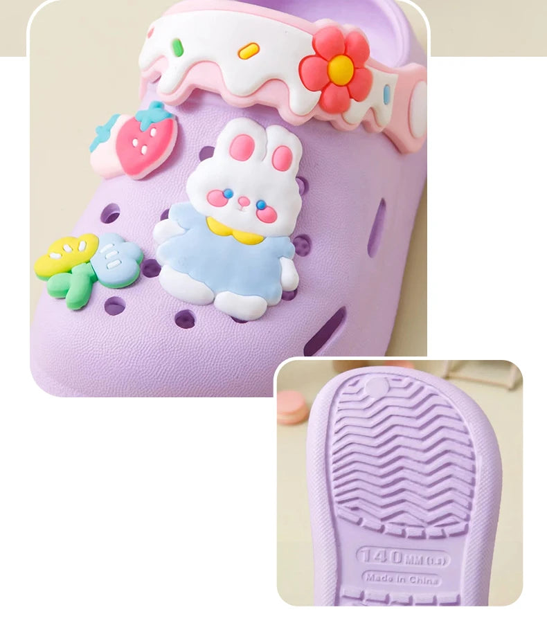 Zapatos de jardín para niñas, zuecos de suela blanda para bebé, sandalias de playa transpirables antideslizantes para interiores y exteriores, bonito conejito de dibujos animados a la moda