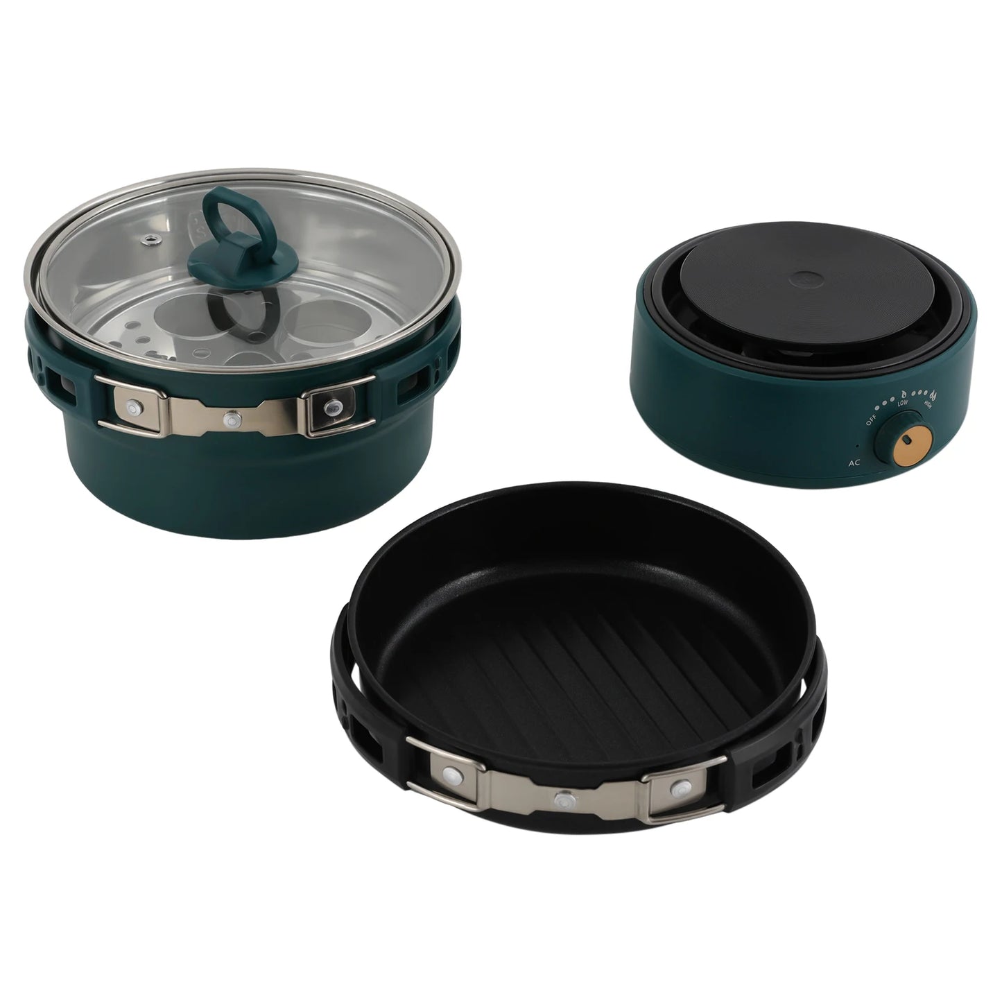 Olla caliente eléctrica portátil con asas plegables, Mini olla caliente, cocina de fideos Ramen multifuncional con ajuste de potencia