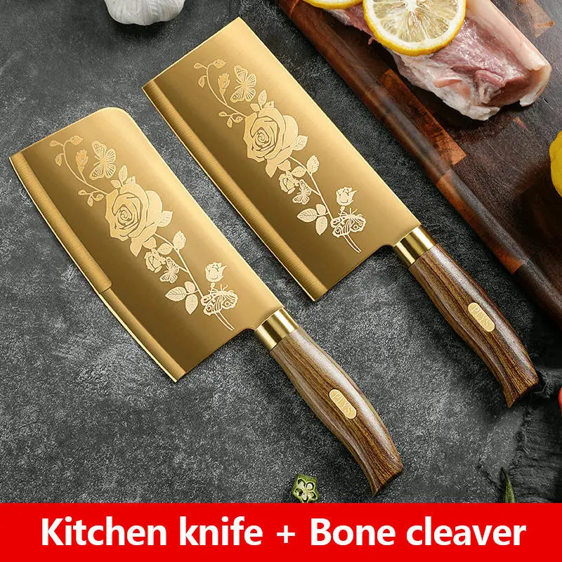 Juego de Cuchillos de Cocina de 4 Piezas con Diseño de Rosa Dorada, Cuchillo de Chef de Acero Inoxidable de Lujo para Cocinar, Herramientas de Cocina Profesionales Afiladas