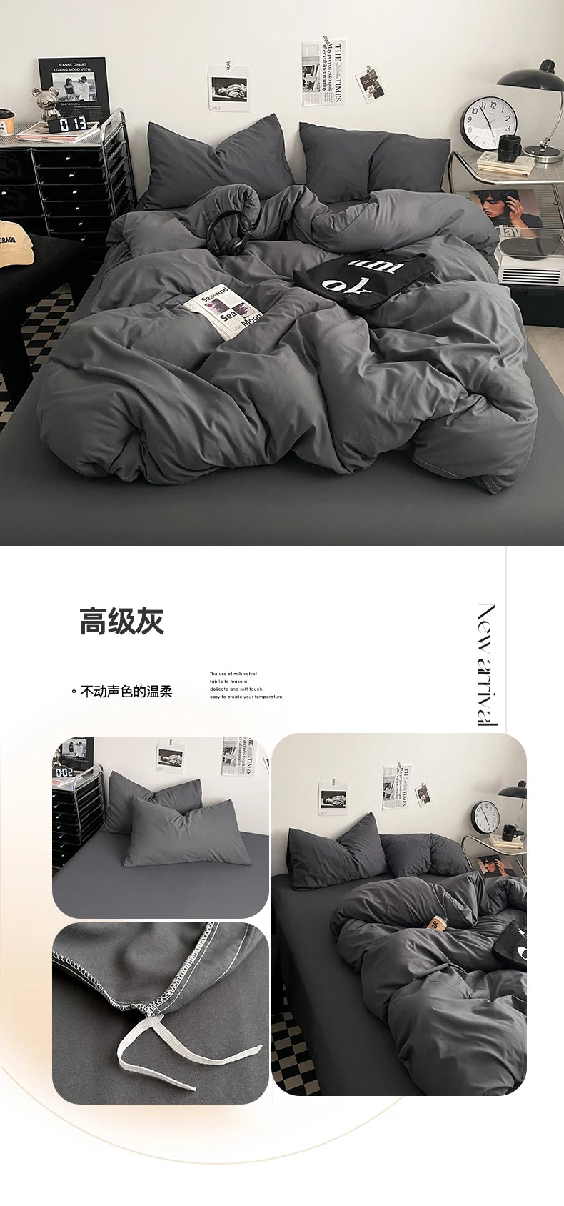 Juego de Ropa de Cama 100% Algodón, Juego de Sábanas de Algodón Lavado de Cuatro Piezas, Juego de Edredón, Funda de Edredón Doble para Parejas