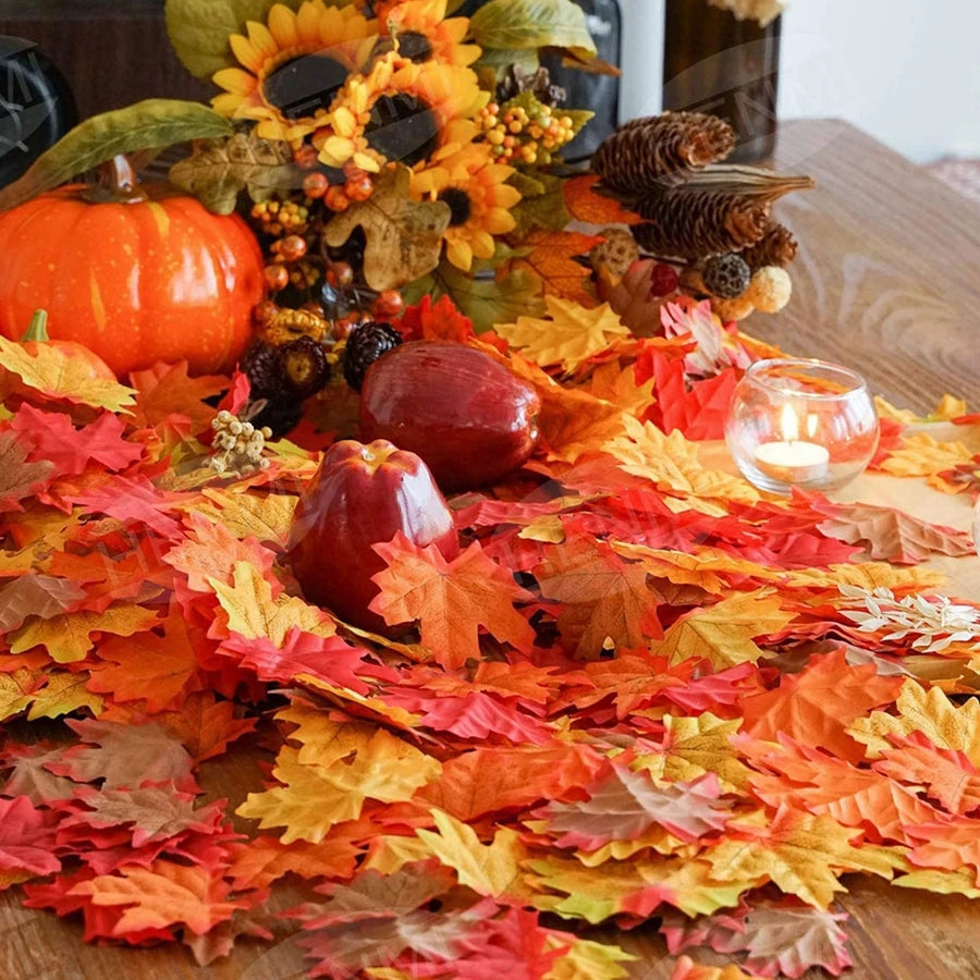 50/100 Uds plantas artificiales flores seda hoja de arce Halloween Festival fiesta decoración hogar habitación florero mesa patio boda álbum de recortes