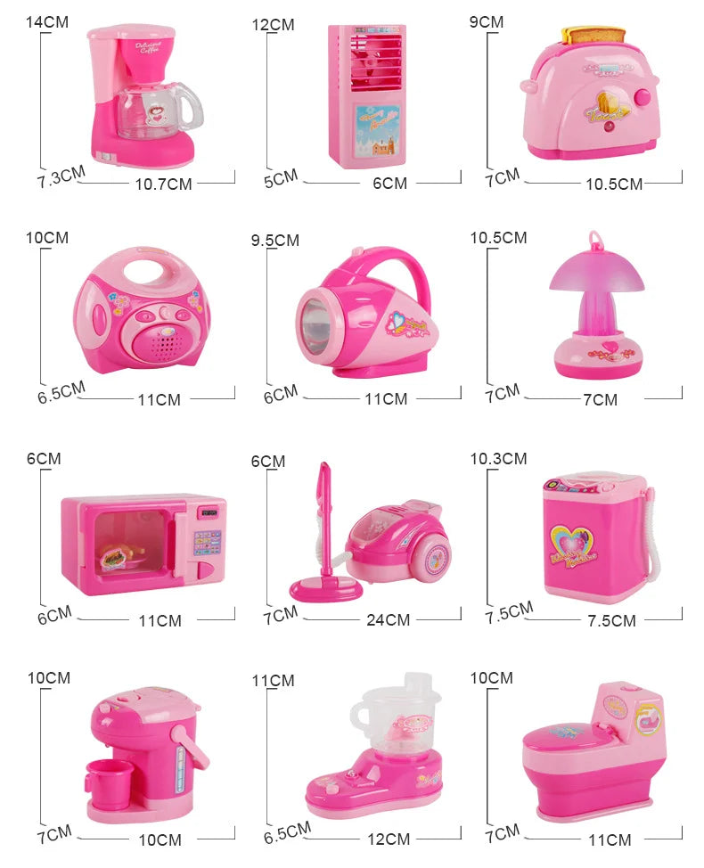 Casa de juegos de cocina simulada para niños, pequeños electrodomésticos, refrigerador, secador de pelo por microondas, máquina de café, hervidor eléctrico de juguete
