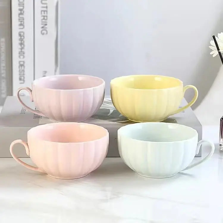 Taza de café de calabaza creativa para colgar en la oreja, nuevo juego de Taza y plato de cerámica, diseño pequeño Sense Home Fairy Taza y plato