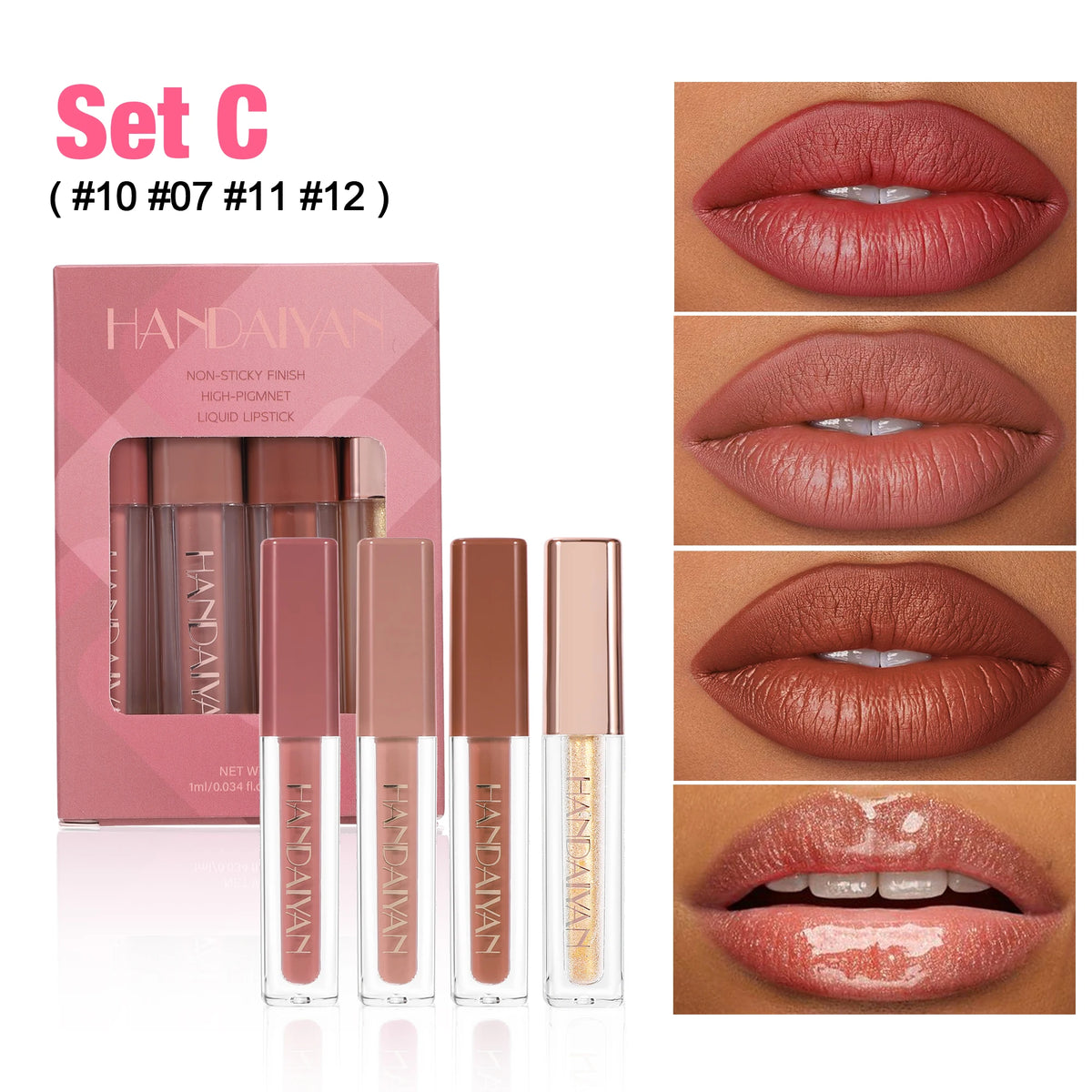 Juego de 4 Uds de brillo de labios de terciopelo, Kit de lápiz labial líquido, Color fácil, tinte de labios resistente al agua de larga duración, aceite, maquillaje antiadherente, juego de esmalte de labios