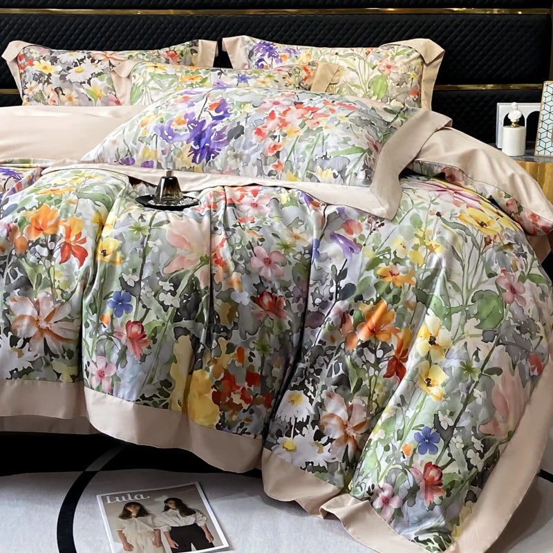 Juego de ropa de cama de lujo para Hotel, funda de edredón con bordado de Color sólido, Sábana plana/ajustada, fundas de almohada, tamaño Queen y King, 100% algodón