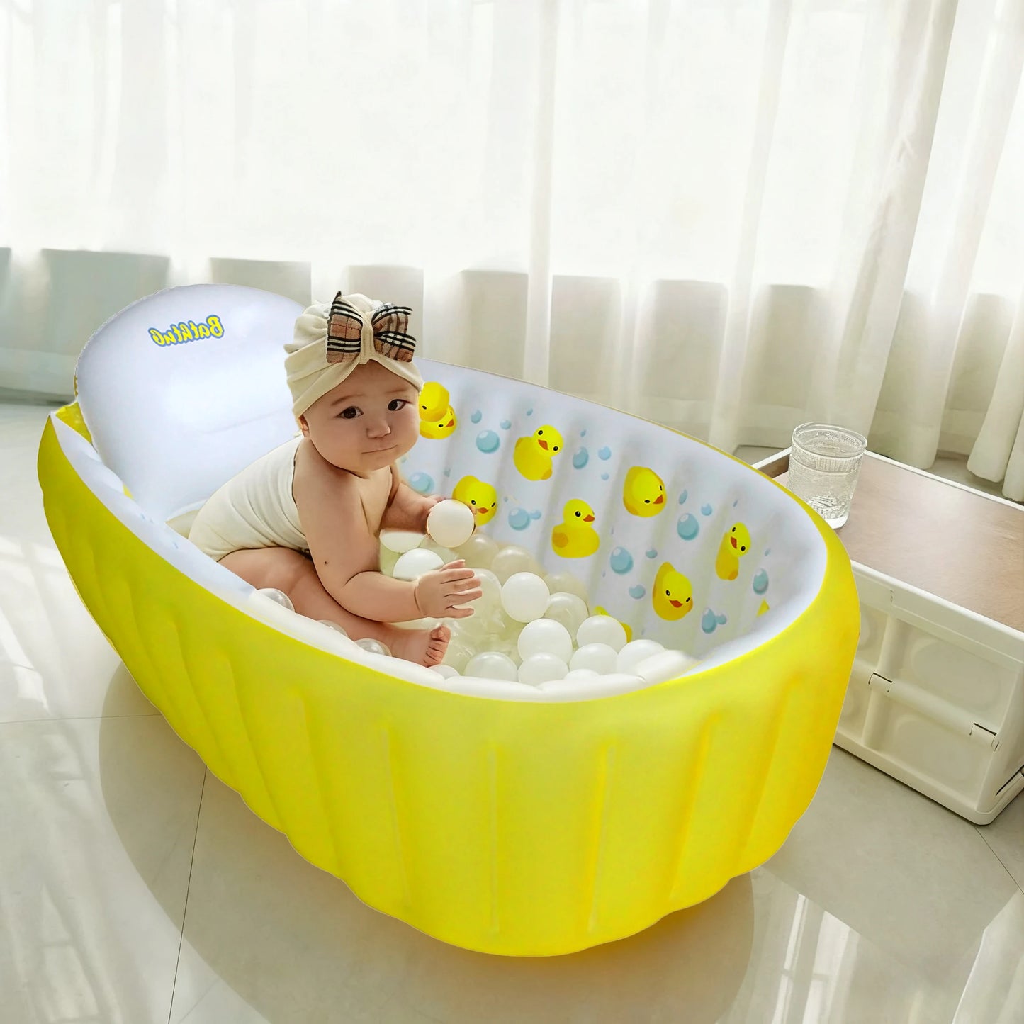 Piscina de bañera inflable para sentarse, bañera portátil antideslizante para bebés y niños de 0 a 6 meses, amarillo