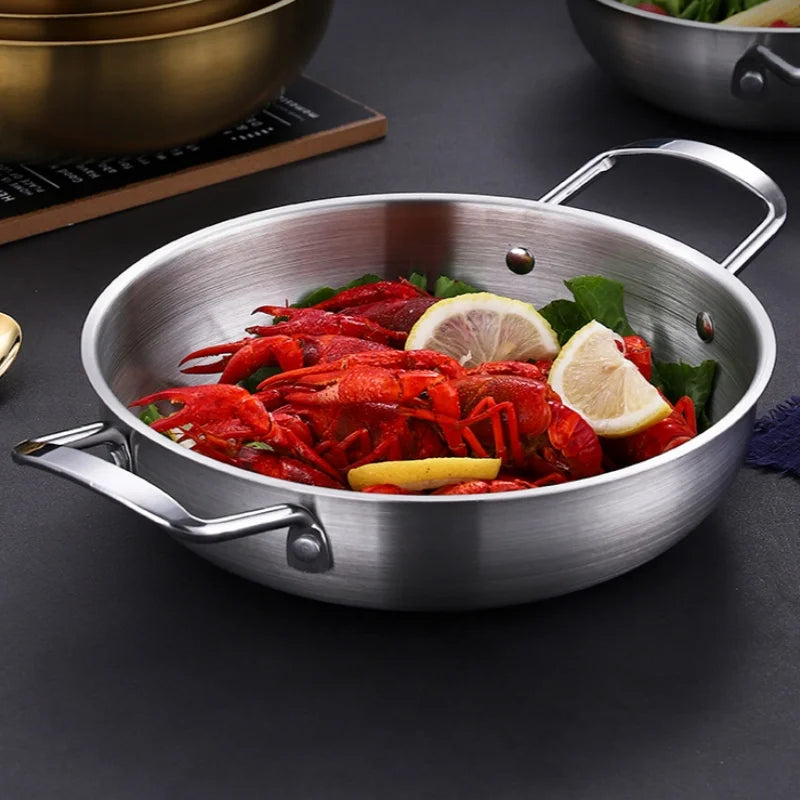 Utensilios de cocina de acero inoxidable, cacerola, ollas secas con mango, cocina casera, cacerola de Paella, olla de arroz para mariscos, platos para aperitivos de Picnic