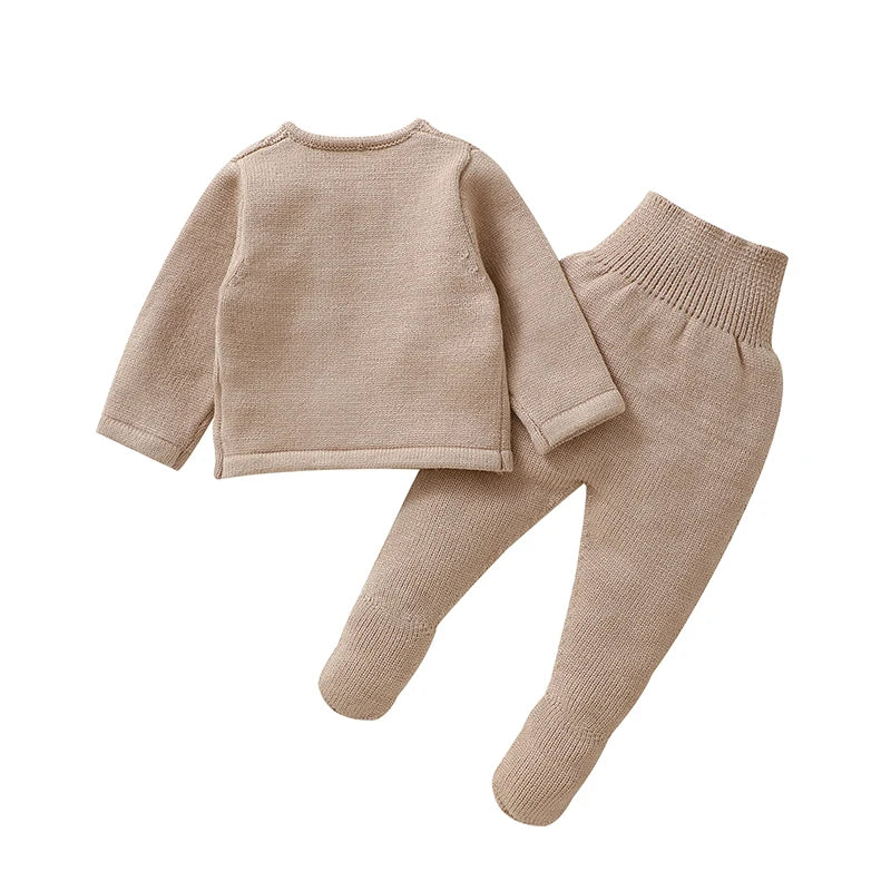 Conjuntos de ropa para niñas pequeñas, suéteres lisos de manga larga, cárdigans y pantalones, trajes tejidos para recién nacidos de 0 a 9m, chándales de 2 uds.