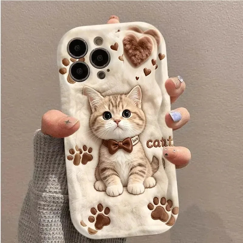 Funda de felpa con diseño de oso y gato con pajarita de té con leche para OPPO Reno 16 15 16F 15F 13F 12F 11F 14F 8 11 12 13 14 Pro 8T 5G Reno 7 4G 5 6 Lite