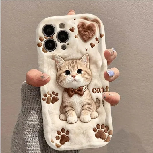 Funda de felpa con diseño de oso y gato con pajarita de té con leche para OPPO Reno 16 15 16F 15F 13F 12F 11F 14F 8 11 12 13 14 Pro 8T 5G Reno 7 4G 5 6 Lite