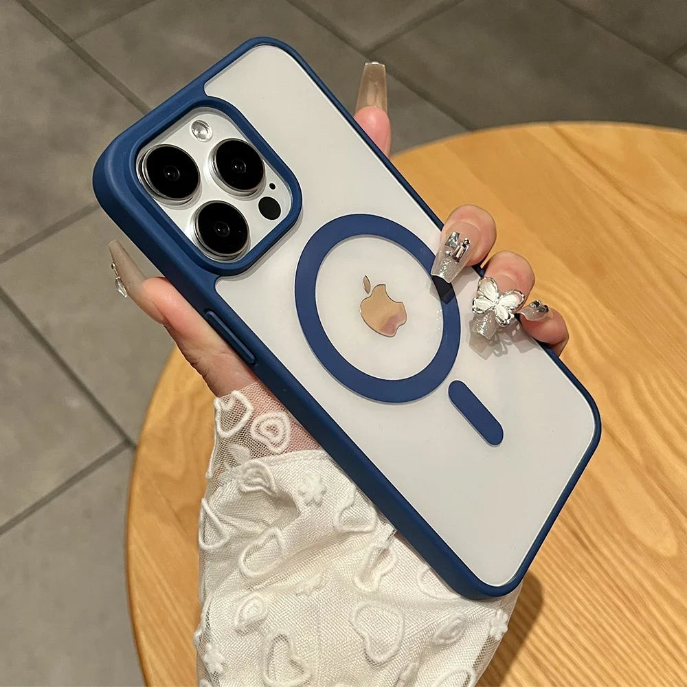 Funda de teléfono con carga magnética de titanio Natural mate para iPhone 16 15 14 13 12 11 Pro Max Plus Mini magsafe cubierta dura a prueba de golpes