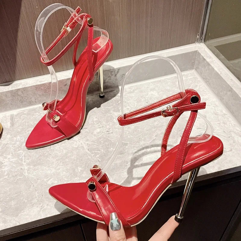 Eilyken Street Style Sexy Rivet Stiletto High Heels Women Sandals 2026 Summer Buckle Strap Wedding Party Female Shoes