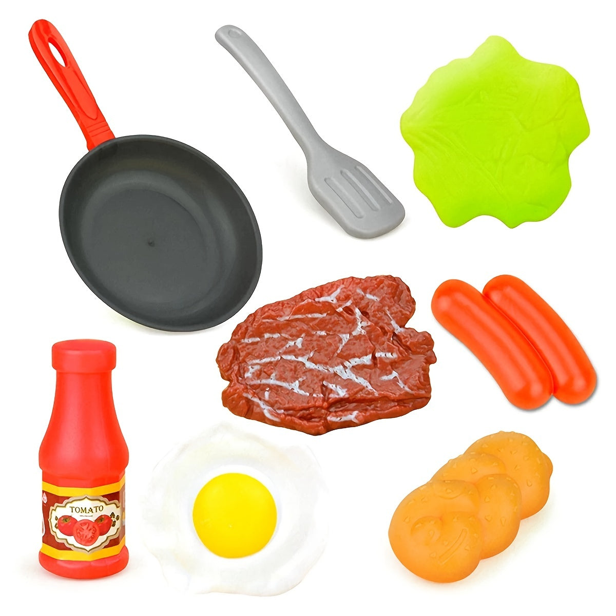 8 Uds. De juguetes de cocina para niños, utensilios de cocina de simulación, juego de juego, olla para juego de imitación, filete, pan vegetal, loro caliente, tortilla, regalo para niños