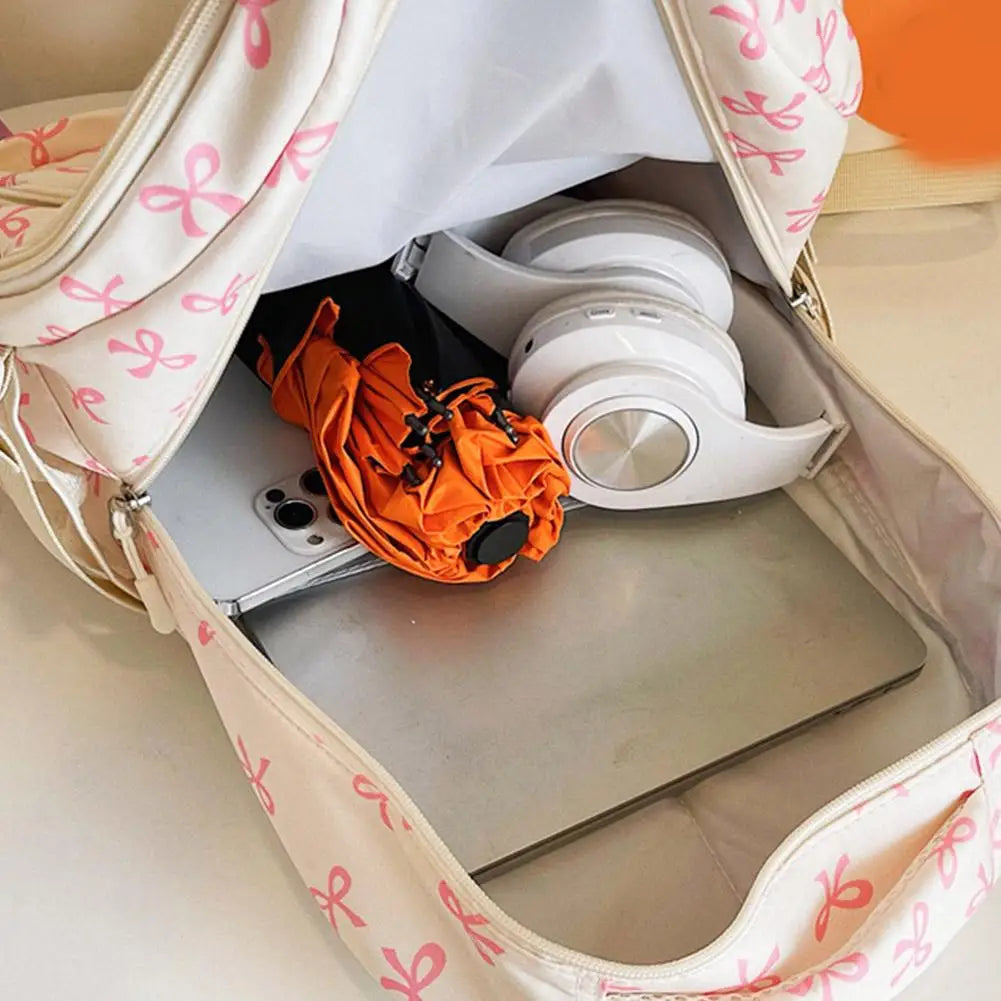 Conjunto de mochila de 3 uds., mochila con lazo de gran capacidad, bolso escolar de nailon con estampado de lazo, mochila para estudiantes con correa ajustable