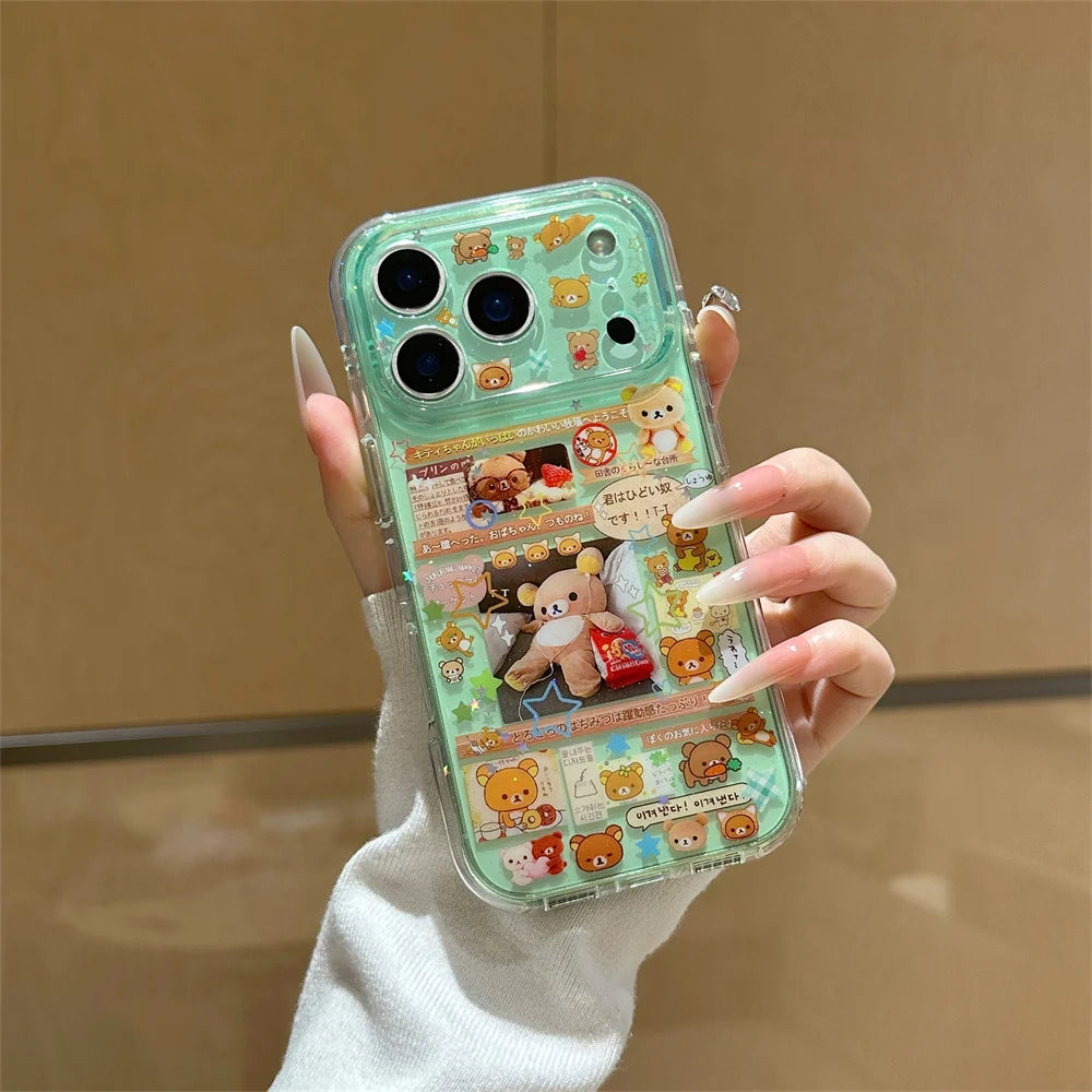 Funda de Teléfono con Dibujos Animados de Rilakkuma Kawaii para iPhone 17 16 15 Pro16 Max 17 Pro Max, Funda Protectora Bonita a Prueba de Golpes con Dijes