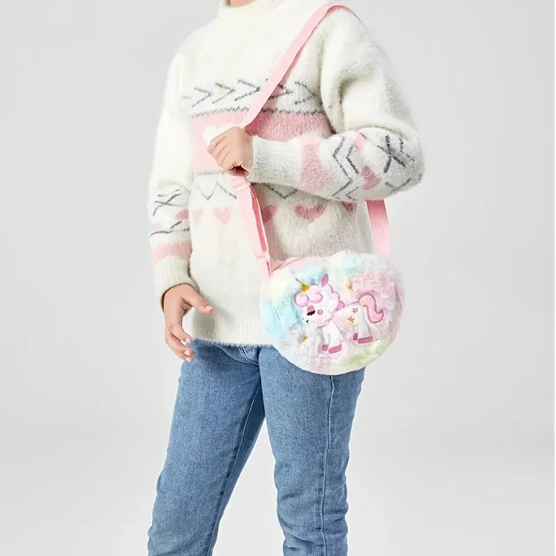 Lindo unicornio para niñas, bolso de hombro con cremallera de corazón de felpa, bolso de mensajero, monedero, cartera, bolso cruzado, regalo para niños, Mochila pequeña