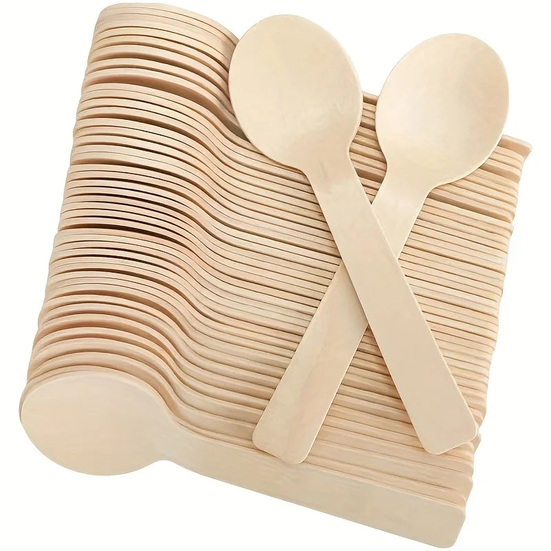 Paquete de 100 cucharas de degustación desechables de 4,1 pulgadas de largo, mini cucharas de degustación portátiles de madera de abedul, cubiertos desechables adecuados para el hogar, fiestas, eventos, reuniones, bodas y