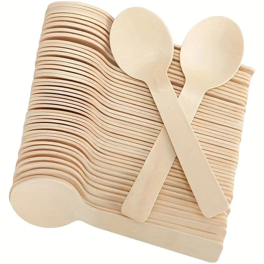 Paquete de 100 cucharas de degustación desechables de 4,1 pulgadas de largo, mini cucharas de degustación portátiles de madera de abedul, cubiertos desechables adecuados para el hogar, fiestas, eventos, reuniones, bodas y