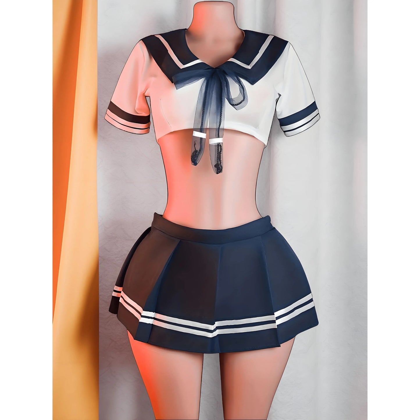 Conjunto de lencería Sexy de marinero para mujer, ropa de dormir de Cosplay de colegiala japonesa, minifalda plisada, Top corto, pijama, 3 uds.