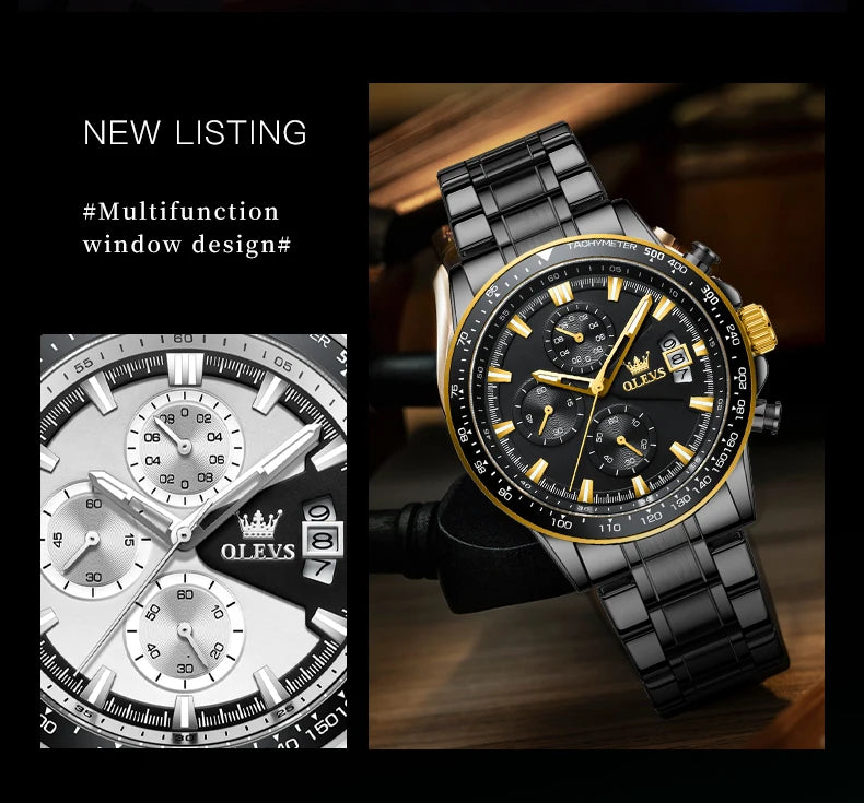 Reloj OLEVS TY705 para Hombre, Reloj de Cuarzo Luminoso de Lujo a Prueba de Agua, Reloj Multifuncional con Cronómetro, Reloj Deportivo Original Exclusivo para Hombre