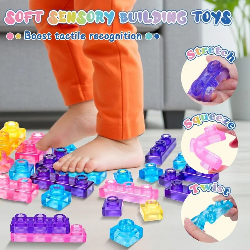 40 Bloques de Construcción Sensoriales Suaves para Niños Pequeños, Juego de Juguetes Apilables Elásticos, Set de Construcción para el Aprendizaje Temprano