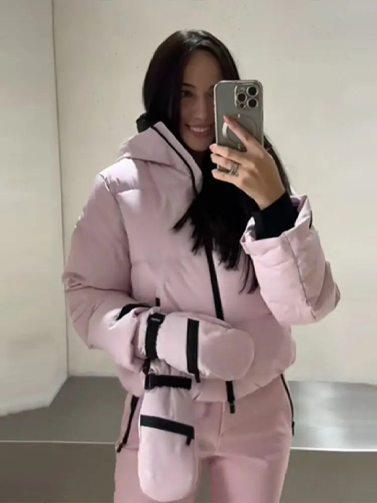 Chaqueta corta de algodón con capucha y cremallera para mujer, abrigo grueso y cálido de manga larga, pantalón deportivo largo y cómodo, conjunto deportivo para señora nueva 2025