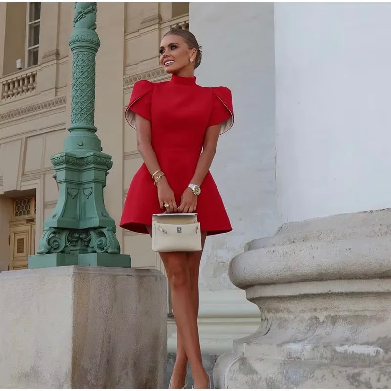 Minivestido elegante con lazo blanco para mujer, vestidos cortos de lujo, vestidos informales negros y rojos para fiesta de noche, cumpleaños y verano