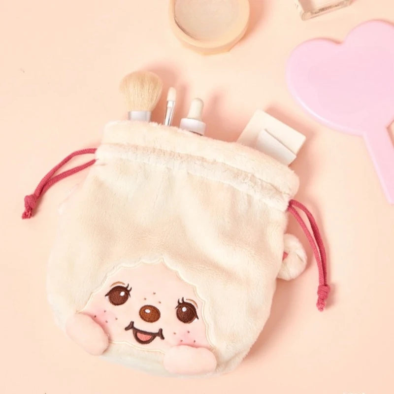 Nueva Bolsa con Cordón de la Serie Monchhichi, Linda Bolsa de Almacenamiento con Bordado de Personajes de Dibujos Animados, Creativa y Portátil, Bolsa de Maquillaje