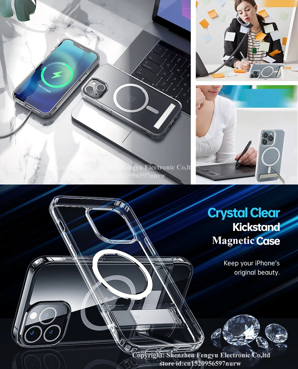 Funda de teléfono con soporte magnético para iPhone 17 16 15 14 Pro Max Plus 12 13 Mini 11 fundas móviles con soporte contraportada a prueba de golpes