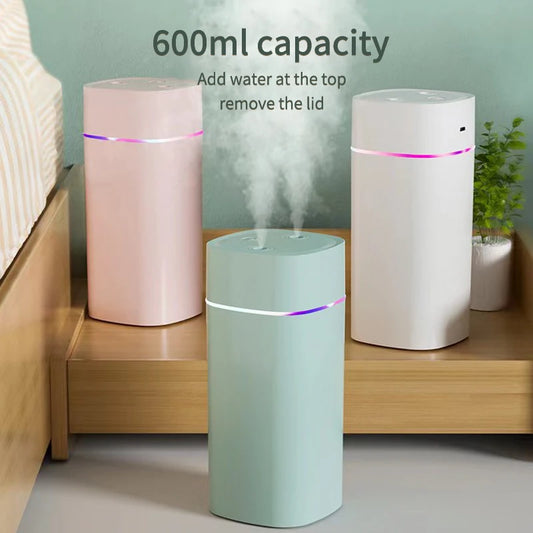 Humidificador de doble boquilla creativo, humidificador de aire silencioso, aromaterapia, Usb, 7 colores, luz ambiental, escritorio, hogar, dormitorio, Coche