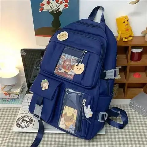 Mochila escolar de gran capacidad para niñas, bolso de mano para estudiantes, Kawaii, Patchwork