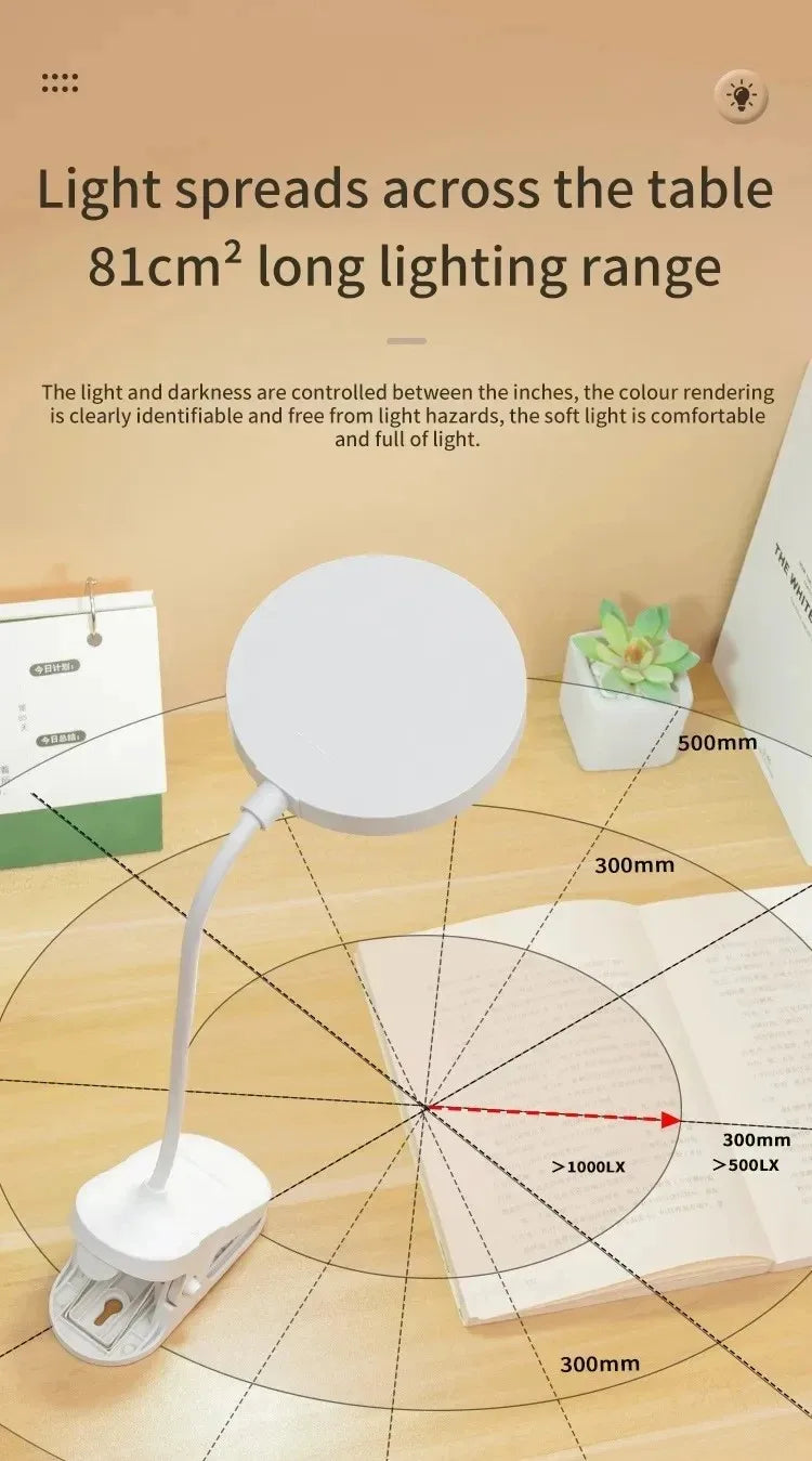 Lámpara de mesa Led, luz nocturna recargable por USB con abrazadera plegable, soporte de estudio, lámpara de lectura táctil, 3 modos de atenuación, luz de protección ocular