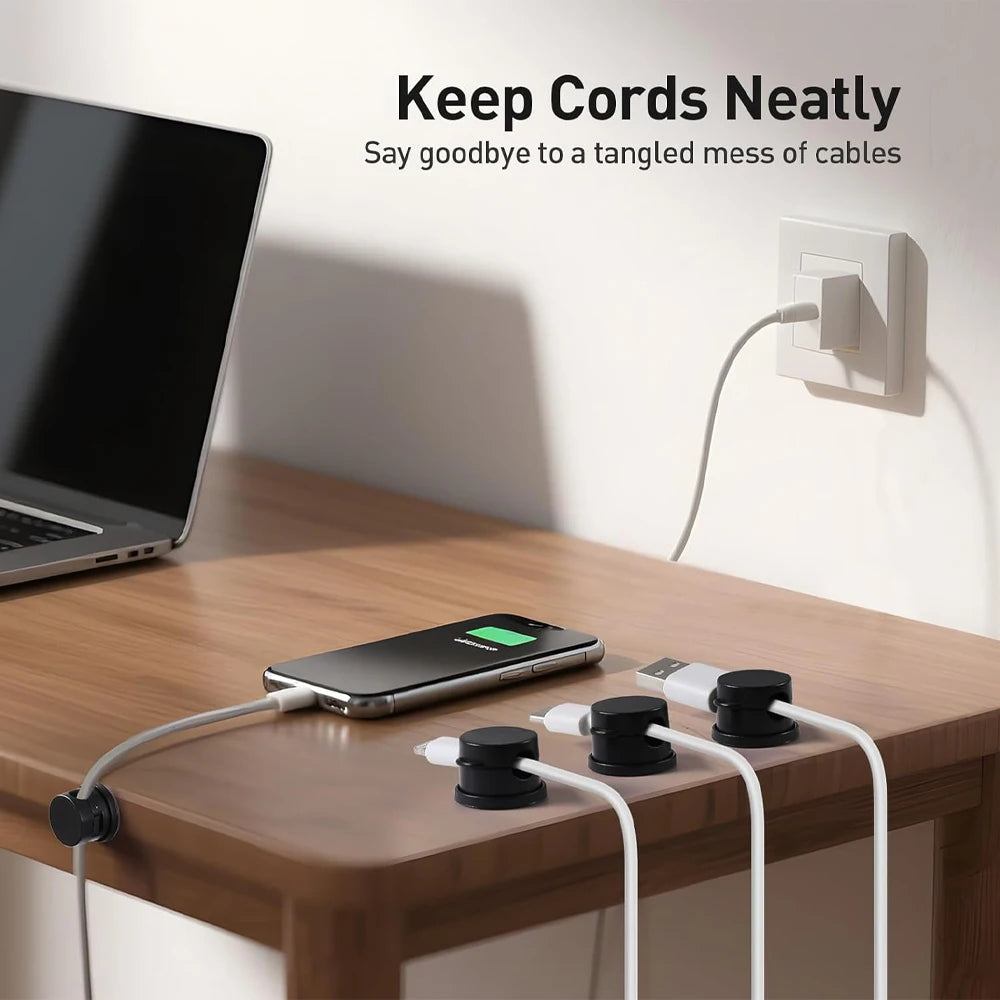 6 Clips Magnéticos para Cables, Organizador de Cables Ajustable, Soporte para Cables Debajo del Escritorio, Gestión de Cables