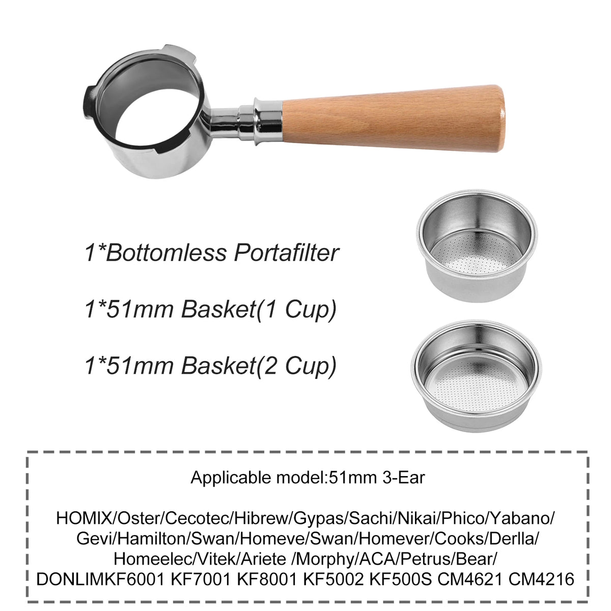 Portafiltro sin fondo para café, 51mm, para Homix H11 Oster Cecotec Hibrew, cesta de filtro de repuesto de 1 y 2 tazas, accesorio para máquina de café expreso
