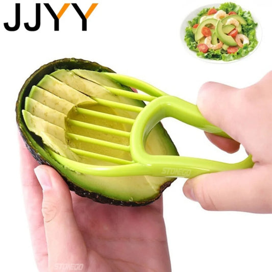 JJYY 3-in-1 Avocado Schneider Shea Corer Butter Obstschäler Cutter Fruchtfleisch Separator Kunststoffmesser Küchenwerkzeuge für Gemüse