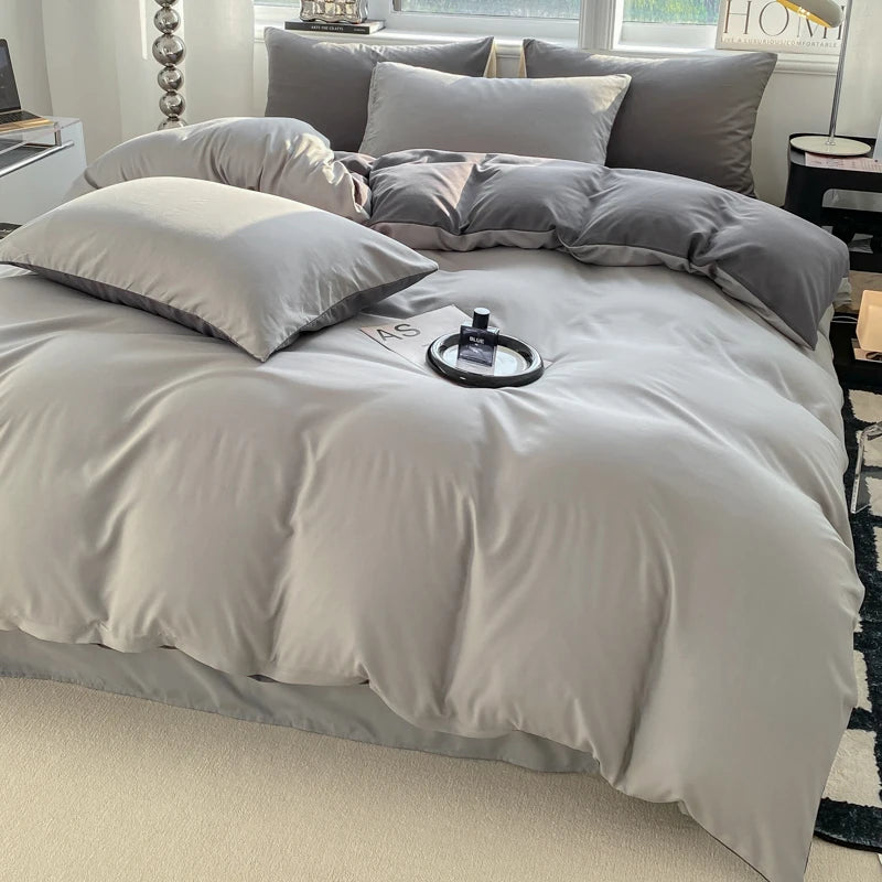 Juego de funda nórdica de Color sólido estilo Ins, ropa de cama de algodón lavada, funda de edredón, funda de almohada, juegos de cama suaves, fundas de edredón de 220x240