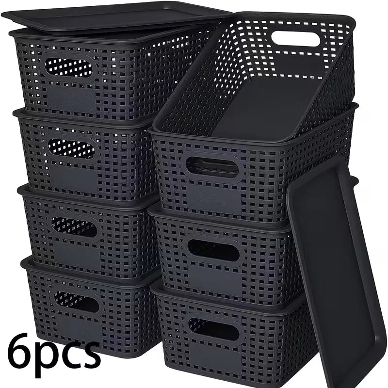 6 cajas de almacenamiento apilables con tapas, contenedor de estante de almacenamiento que ahorra espacio, adecuado para el hogar, la oficina, el dormitorio perfecto para uso doméstico