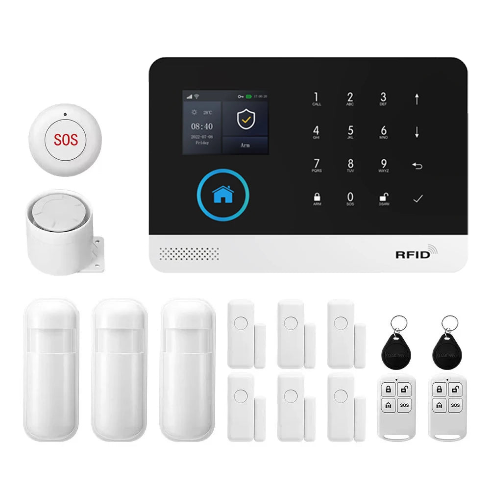 PGST alarma antirrobo inteligente WiFi 4G Works with Tuya Smart Life sistema seguridad inalámbrico hogar apartamento control remoto app sensores puerta ventana instalación rápida sin tarifas adicionales
