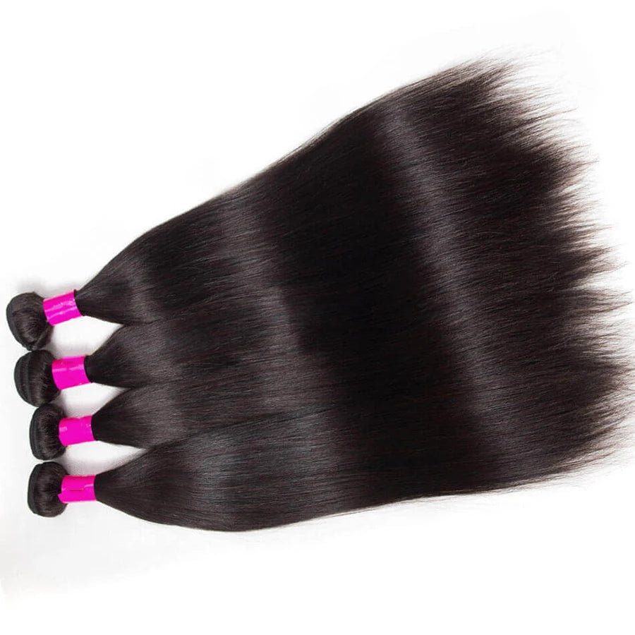 Extensiones de Cabello Humano Liso Sedoso, Cabello Brasileño Remy, 1/3/4 Piezas, Extensiones de Cabello Natural Negro, 14-30 Pulgadas