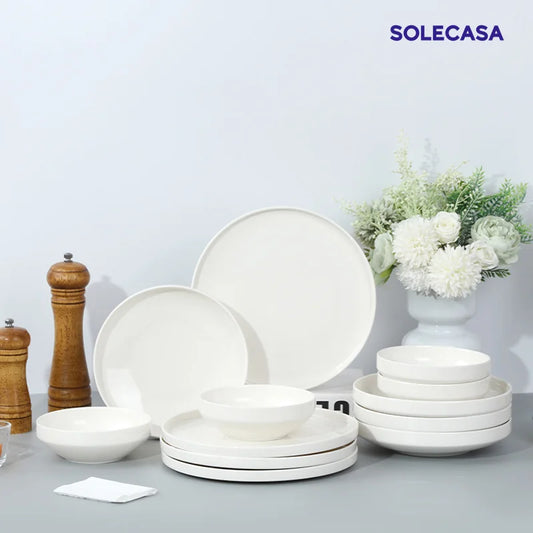 SOLECASA, juegos de vajilla de porcelana de 3/12 piezas, cuencos y platos blancos, plato resistente a los arañazos, cuenco de cerámica, plato de cena de espagueti
