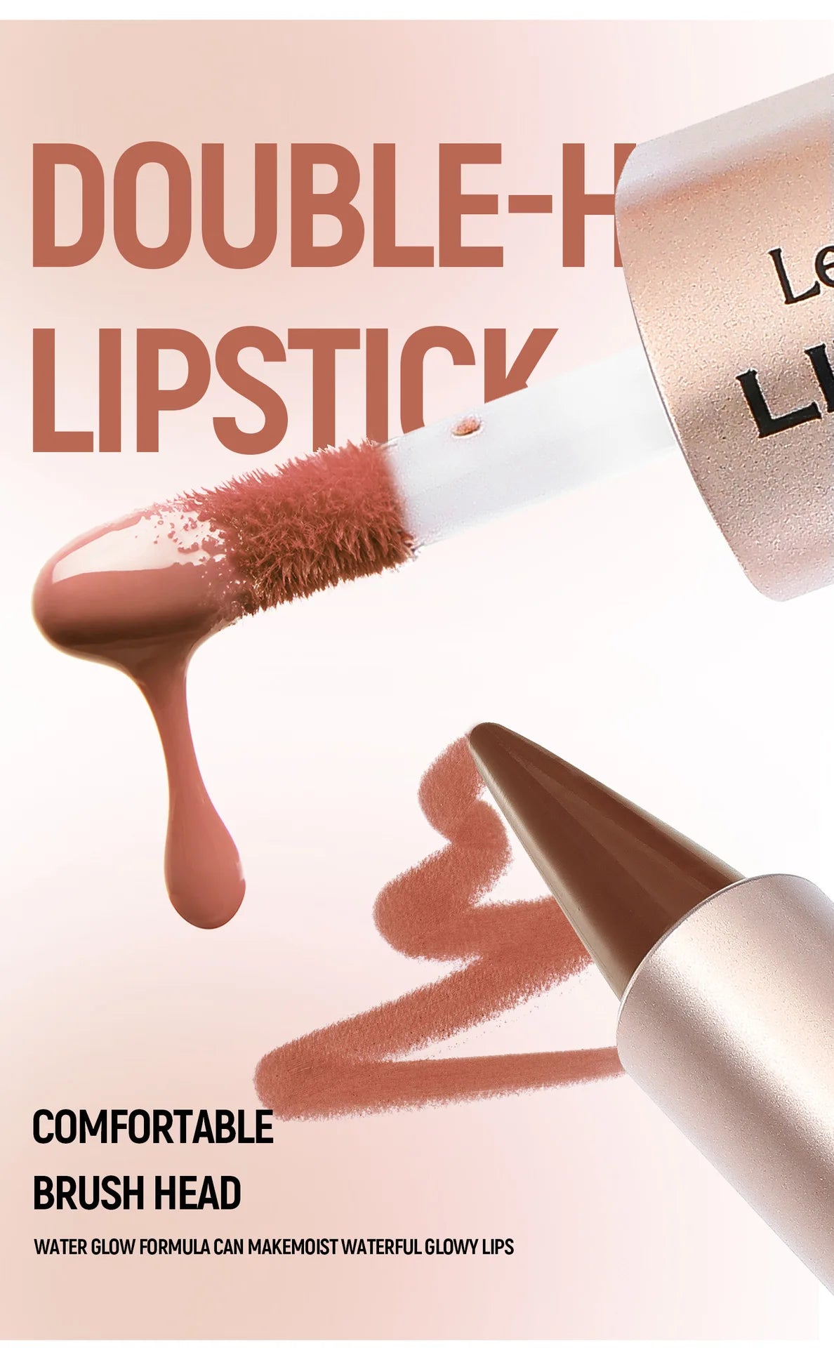 Lápiz Delineador de labios mate 2 en 1 de doble cabeza, resistente al agua, antiadherente, brillo de espejo, tinte de labios, brillo de labios marrón, maquillaje de lápiz labial